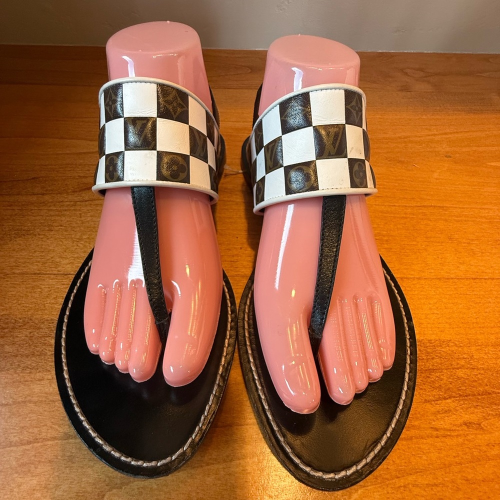 Louis Vuitton Damier & Monogram Check Leather Sandals Size 39
